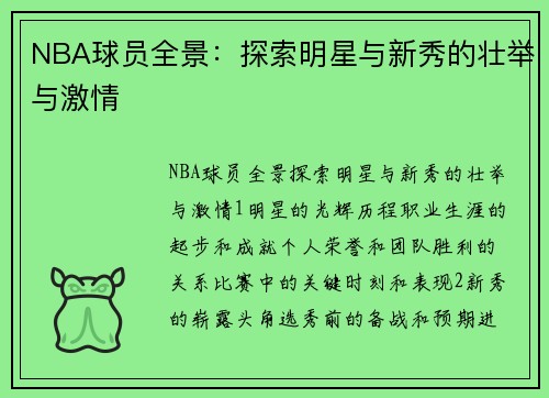 NBA球员全景：探索明星与新秀的壮举与激情